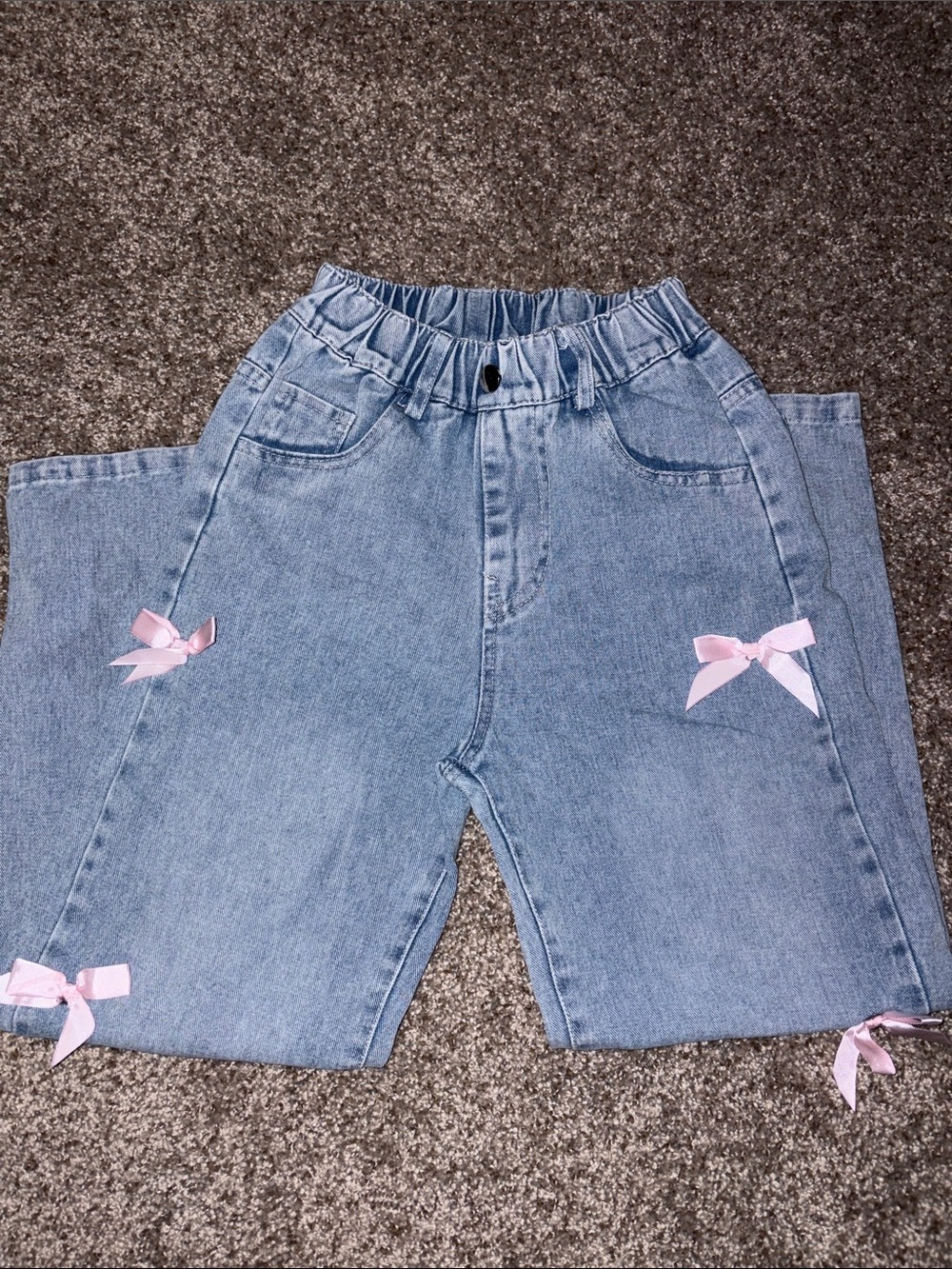 Girls Light Blue Denim Jeans with Pink Bows